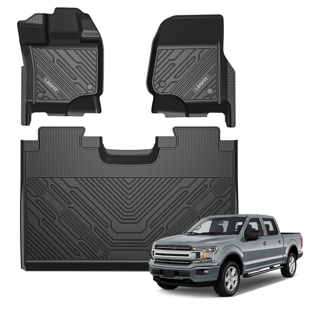 LASFIT LINERS Floor Mats Fit for 2015-2024 Ford F-150/ F150 Lightning  SuperCrew Cab (Not Fit Rear Seat with Under-Seat Fold Flat Storage), All  Weather