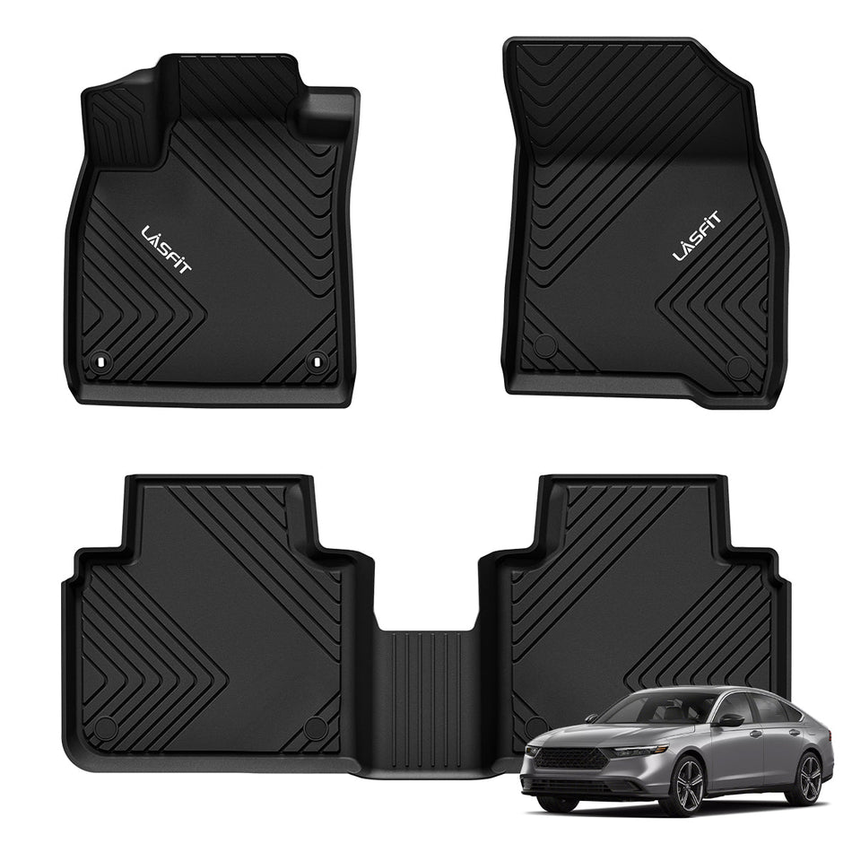LASFIT LINERS Floor Mats Fit for 2023-2024 Honda Accord Sedan (Include Hybrid Models), All Weather TPE Car Liners,1st and 2nd Row Set