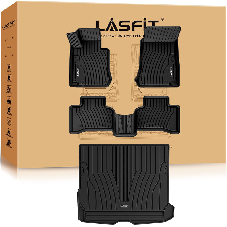 LASFIT LINERS Floor Mats and Cargo Liner Set Fit for Mercedes Benz GLC 2016-2022, GLC250/ GLC300/ GLC300e/ GLC350e/ GLC43 AMG/ GLC63 AMG/ GLC63 AMG S, All Weather TPE Car Liners, 1st & 2nd Row + Trunk Mat