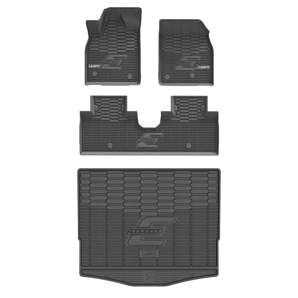 LASFIT LINERS Floor Mats and Cargo Mat Fit for 2024 2023 2022 2021 Ford Mustang Mach-E TPE All Weather Car Liners, 1st & 2nd Row & Trunk Liner Set