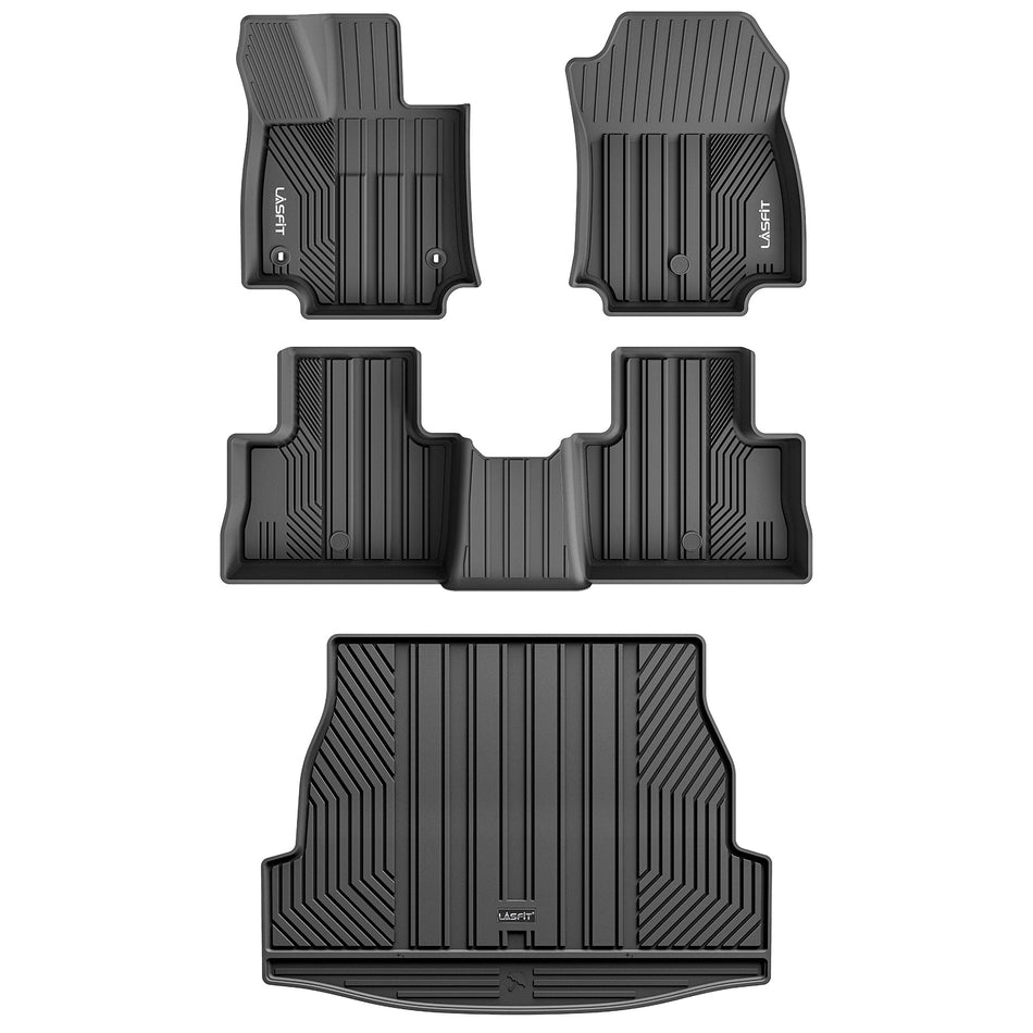 LASFIT LINERS Floor Mats & Cargo Liner Fit for 2019-2024 Toyota RAV4 (Not for Hybrid or Prime), TPE All Weather Custom Fit Floor Liner for Toyota RAV4 1st and 2nd Row Full Set Car Mats and Trunk Mat, Black