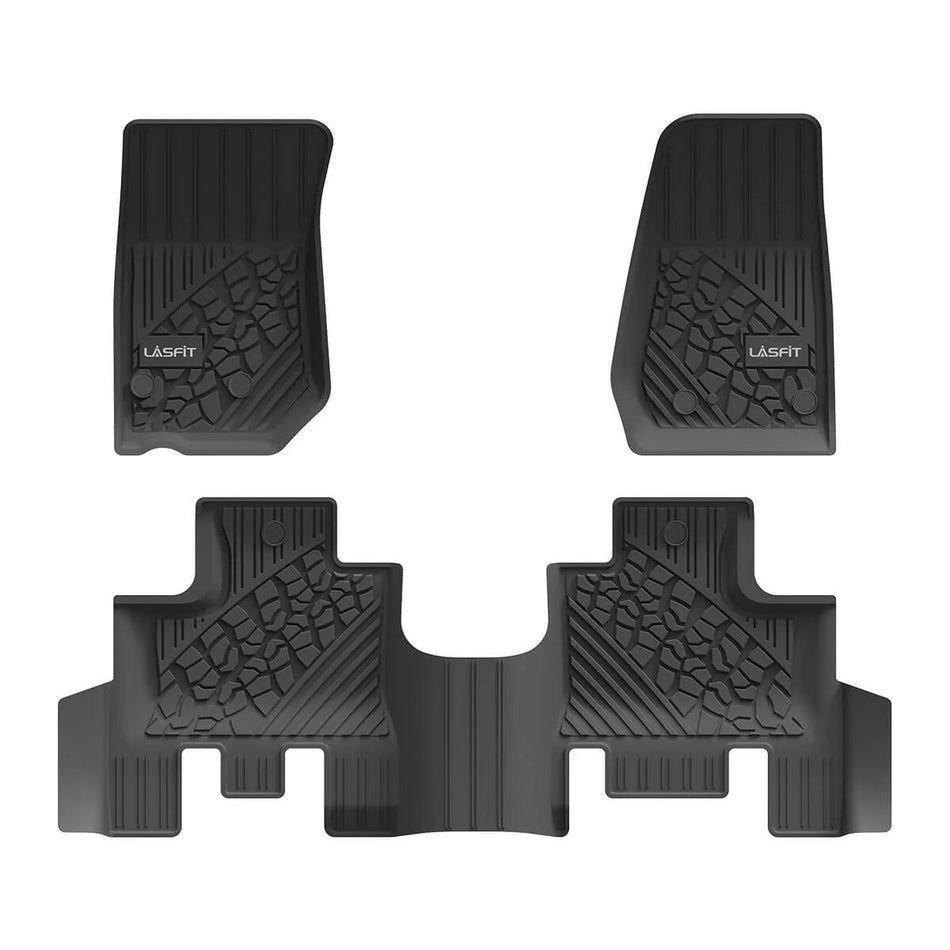 LASFIT LINERS Floor Mats Fit for 2013-2018 Jeep Wrangler JK Unlimited 4 Door Only (Not Fit for JL or 4xe), TPE All Weather Car Liners，Custom Fit 1st & 2nd Row Floor Liners, Black