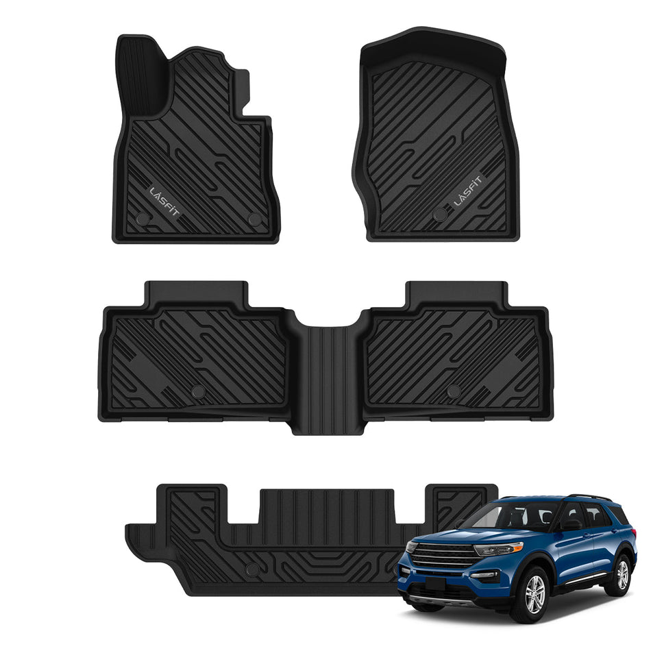LASFIT LINERS Floor Mats Fit for 2020-2024 Ford Explorer 6 Passenger TPE All Weather Car Liners,1st 2nd and 3rd Rows Full Set
