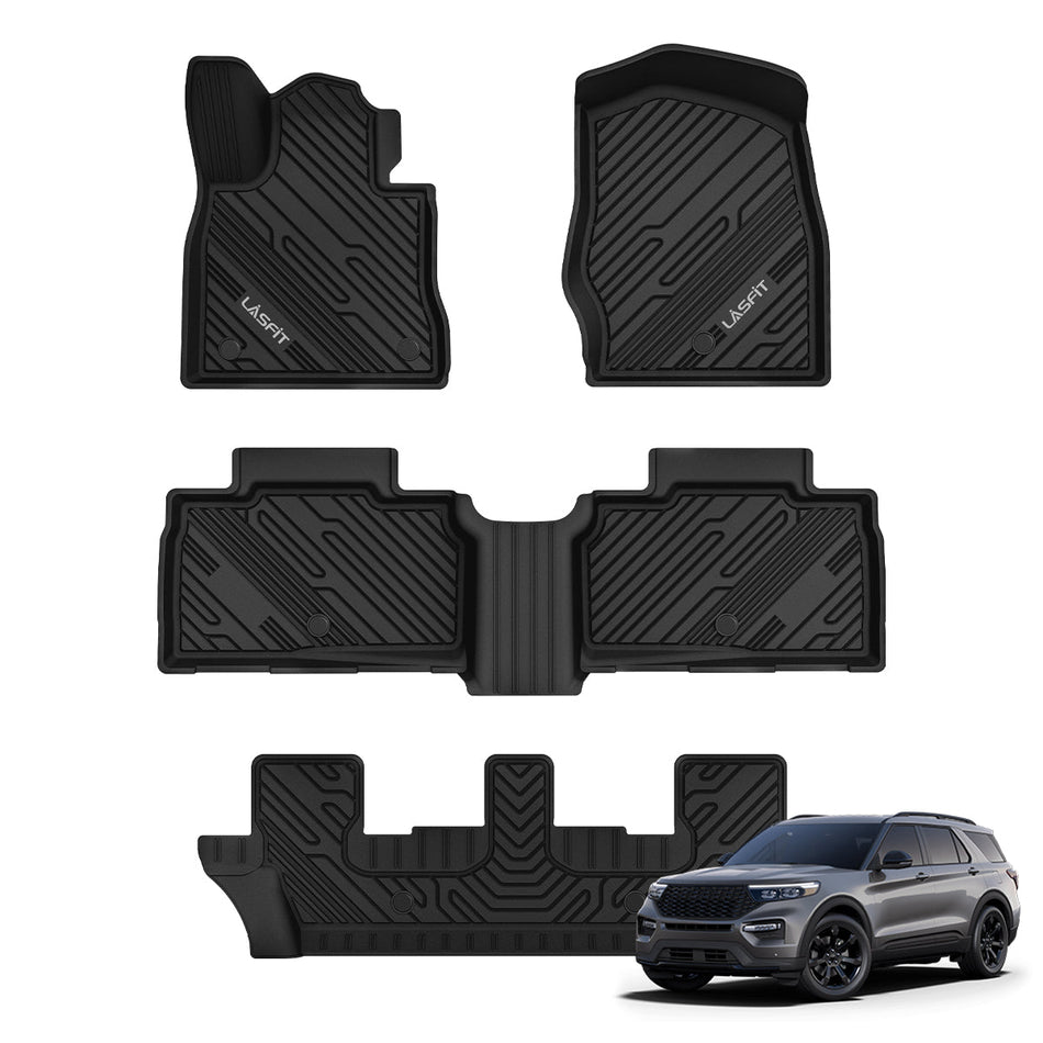 LASFIT LINERS Floor Mats Fit for 2020-2024 Ford Explorer 7 Passenger All Weather Car Liners,1st 2nd and 3rd Rows Full Set