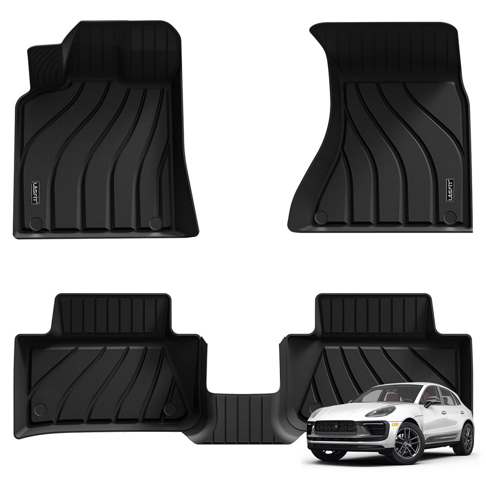LASFIT LINERS Floor Mats Fit for Porsche Macan 2014-2024, All Weather Custom Fit TPE Car Floor Liners 1st & 2nd Row, Black