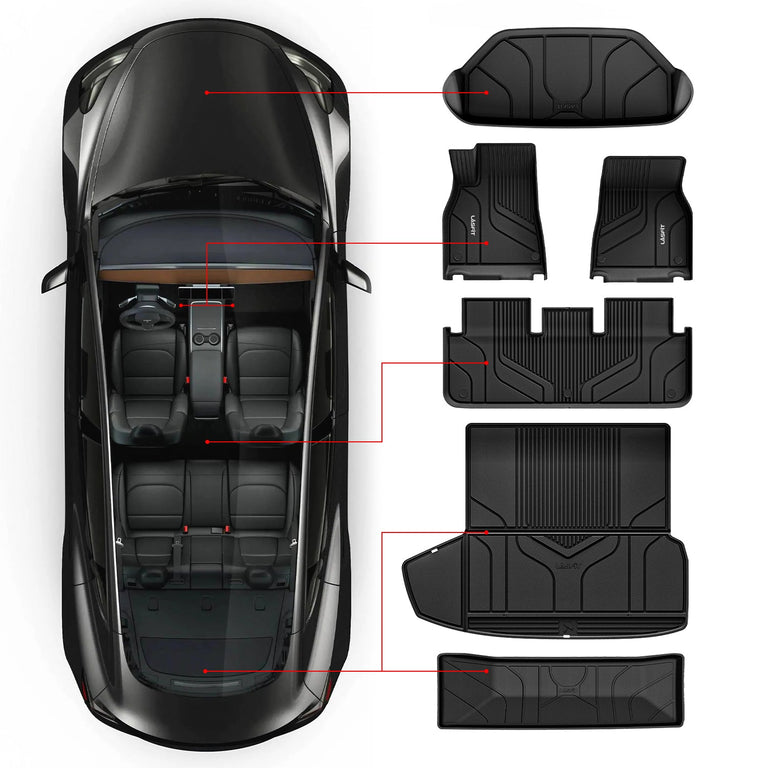 LASFIT LINERS Floor Mats Fit for Tesla Model S & Model S Plaid 2021 2022 2023 2024, Custom Fit TPE All Weather Front Rear Trunk Cargo Liners Full Set Waterproof Car Mats, Black