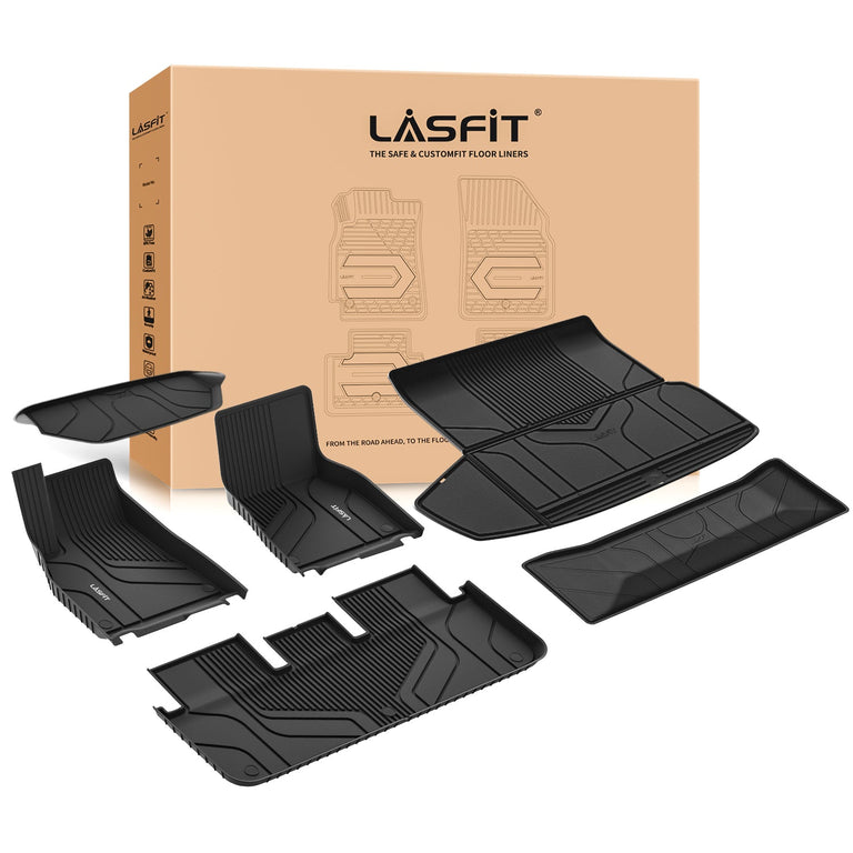 LASFIT LINERS Floor Mats Fit for Tesla Model S & Model S Plaid 2021 2022 2023 2024, Custom Fit TPE All Weather Front Rear Trunk Cargo Liners Full Set Waterproof Car Mats, Black