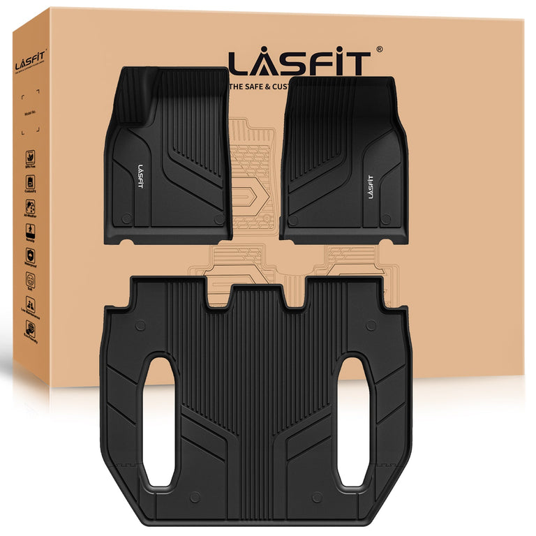 LASFIT LINERS Floor Mats Fit for Tesla Model X 6 Seater & Model X Plaid 2021 2022 2023 2024, Custom Fit TPE All Weather Waterproof Floor Liners 1st & 2nd & 3rd Row Car Mats, Black