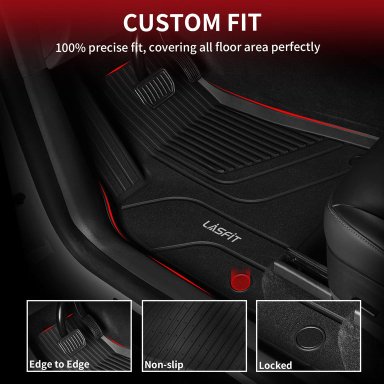 LASFIT LINERS Floor Mats Fit for Tesla Model X 6 Seater & Model X Plaid 2021 2022 2023 2024, Custom Fit TPE All Weather Waterproof Floor Liners 1st & 2nd & 3rd Row Car Mats, Black