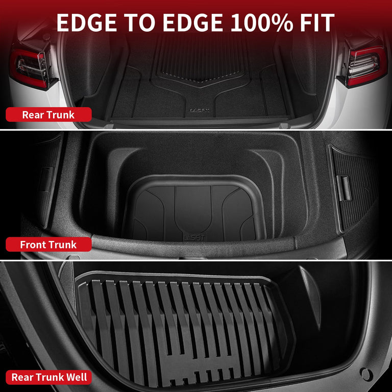 LASFIT LINERS Floor Mats for 2023 2022 Tesla Model 3 All Weather TPE Cargo Mats Custom Fit Floor Liners, Frunk Rear Trunk Mats Full Set