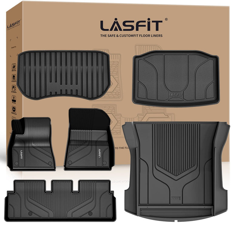 LASFIT LINERS Floor Mats for 2023 2022 Tesla Model 3 All Weather TPE Cargo Mats Custom Fit Floor Liners, Frunk Rear Trunk Mats Full Set