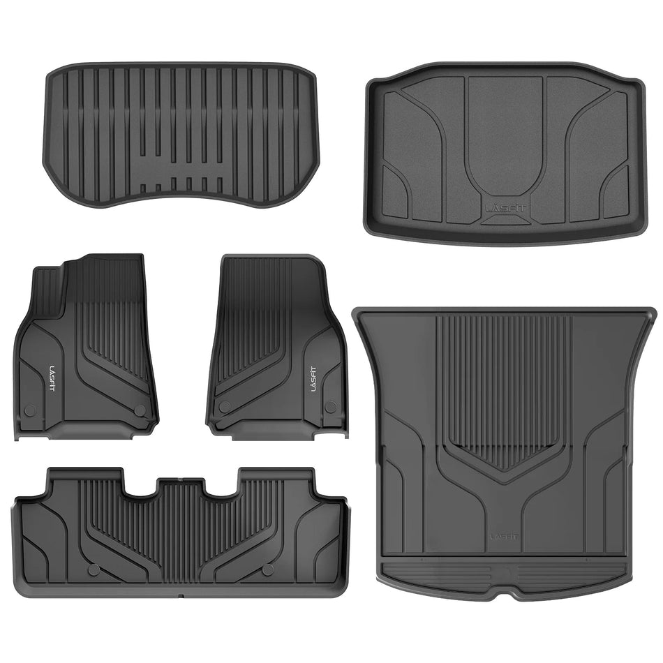 LASFIT LINERS Floor Mats for 2024 2023 2022 2021 2020 Tesla Model Y 5 Seat, All Weather TPE Cargo Mats Custom Fit Floor Liners, Frunk Rear Trunk Mats Full Set