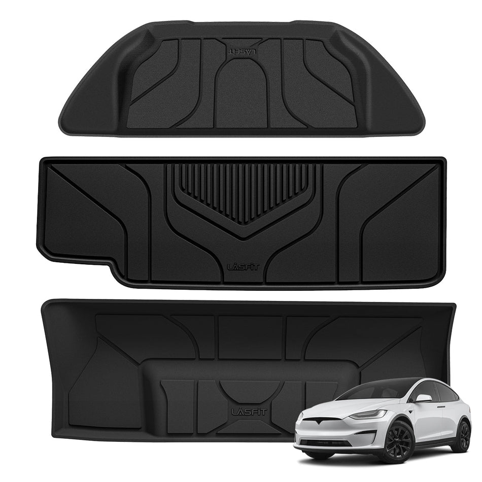 LASFIT LINERS Frunk Trunk Mats Fit for Tesla Model X 6 Seater & Model X Plaid 2021 2022 2023 2024, Custom Fit TPE All Weather Waterproof Cargo Liners, Black
