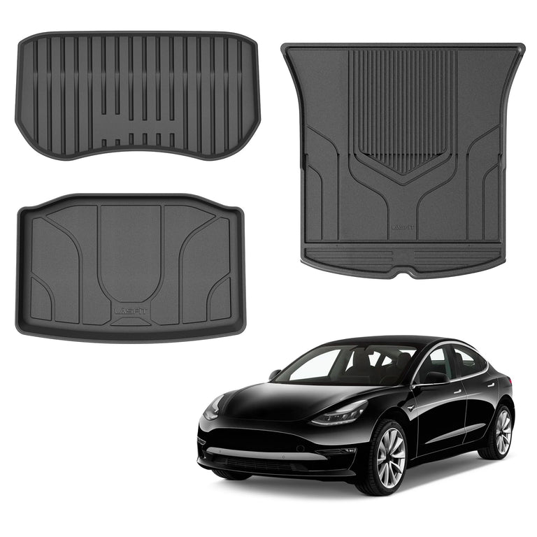 LASFIT LINERS Trunk Mats Front Trunk Liner for Tesla Model Y 5 Seat 2020-2024 TPE All Weather Rear Trunk Storage Mat Custom Fit Cargo Liners (Set of 3 Mats 2020+)