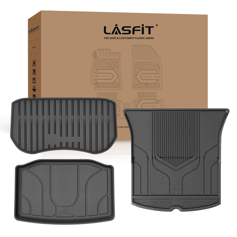 LASFIT LINERS Trunk Mats Front Trunk Liner for Tesla Model Y 5 Seat 2020-2024 TPE All Weather Rear Trunk Storage Mat Custom Fit Cargo Liners (Set of 3 Mats 2020+)
