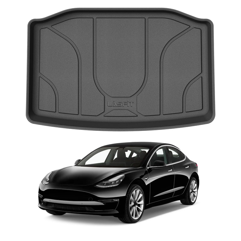 LASFIT LINERS Trunk Storage Mats for Tesla Model Y 2024-2020, Rear Trunk Well Liner All Weather TPE Custom Fit Cargo Mat (Only Fit for 5-Seat)