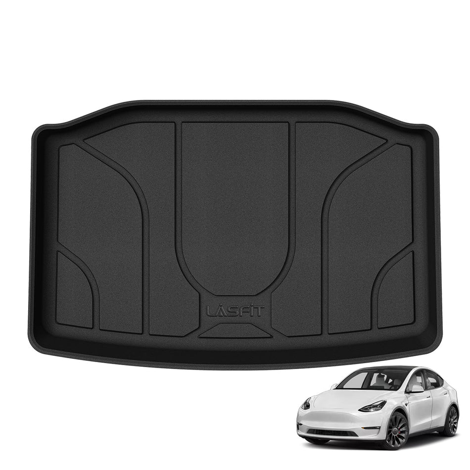 LASFIT LINERS Trunk Storage Mats for Tesla Model Y 2024-2020, Rear Trunk Well Liner All Weather TPE Custom Fit Cargo Mat (Only Fit for 5-Seat)