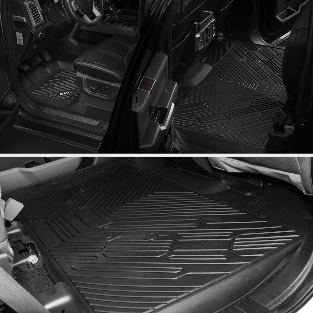 Transmotor TPE Floor Mats For 2015-2024 Ford F-150 / F-150 Lightning Super Crew Cab – Black 3D Molded Liners