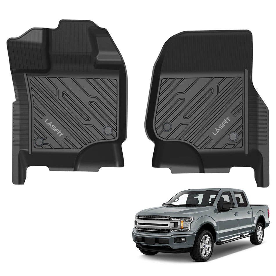 LASFIT LINERS Front Floor Mat Fit for 2015-2024 Ford F-150/ F150 Lightning SuperCrew Cab/Supercab Crew Cab, All Weather TPE Truck Liners, 1st Row Only