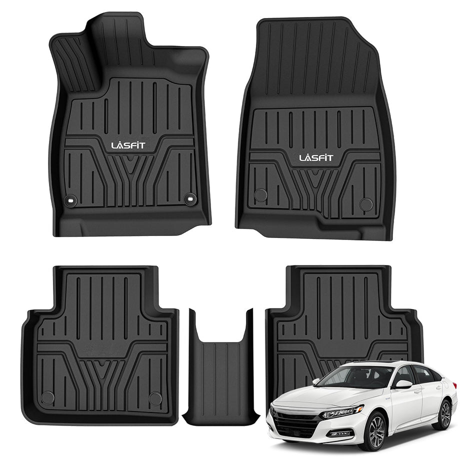 LASFIT LINERS Floor Mats Fit for 2018-2022 Honda Accord Sedan (Include Hybrid Models), All Weather TPE Car Liners,1st and 2nd Row Set