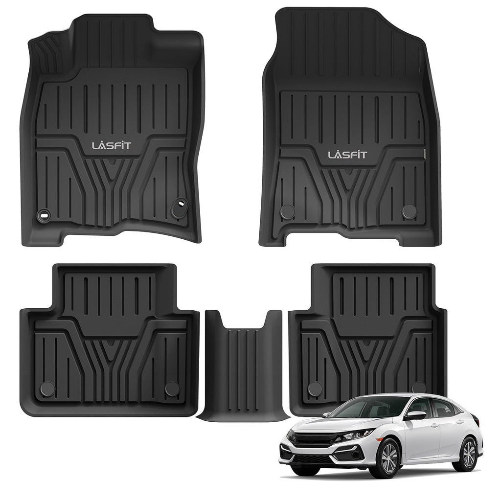 LASFIT LINERS Floor Mats Fit for Honda Civic 2016-2021 1st & 2nd Row Set, All Weather TPE Car Liners Black
