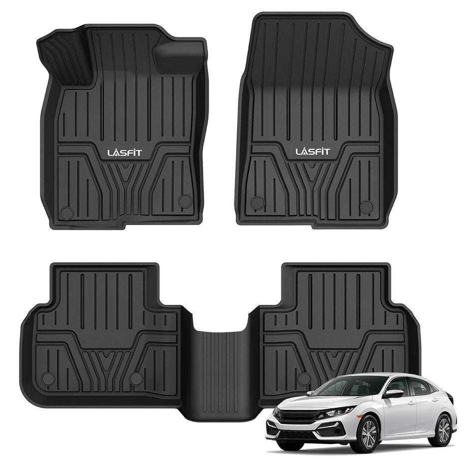 LASFIT LINERS Floor Mats Fit for 2022-2024 Honda Civic/ 2023-2024 Acura Integra, Rear Seat Without USB Ports, All Weather Car Liners 1st & 2nd Row Set