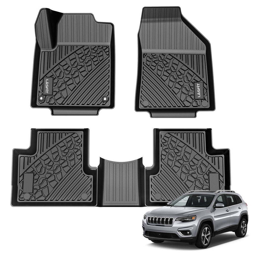 LASFIT LINERS Floor Mats for 2015-2023 Jeep Cherokee (Not Fit with Raised Dead Pedal), All Weather TPE Custom Fit Car Floor Liners, 1st & 2nd Row, Black
