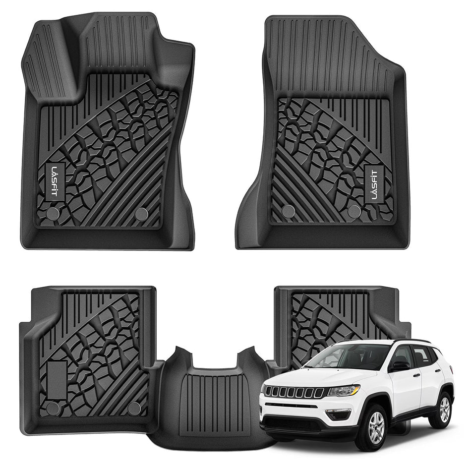 LASFIT LINERS Floor Mats Fit for 2017-2024 Jeep Compass, Durable TPE All Weather Custom Fit Car Mats, Includes Front and Rear 1st & 2nd Row TPE Floor Liners, Black