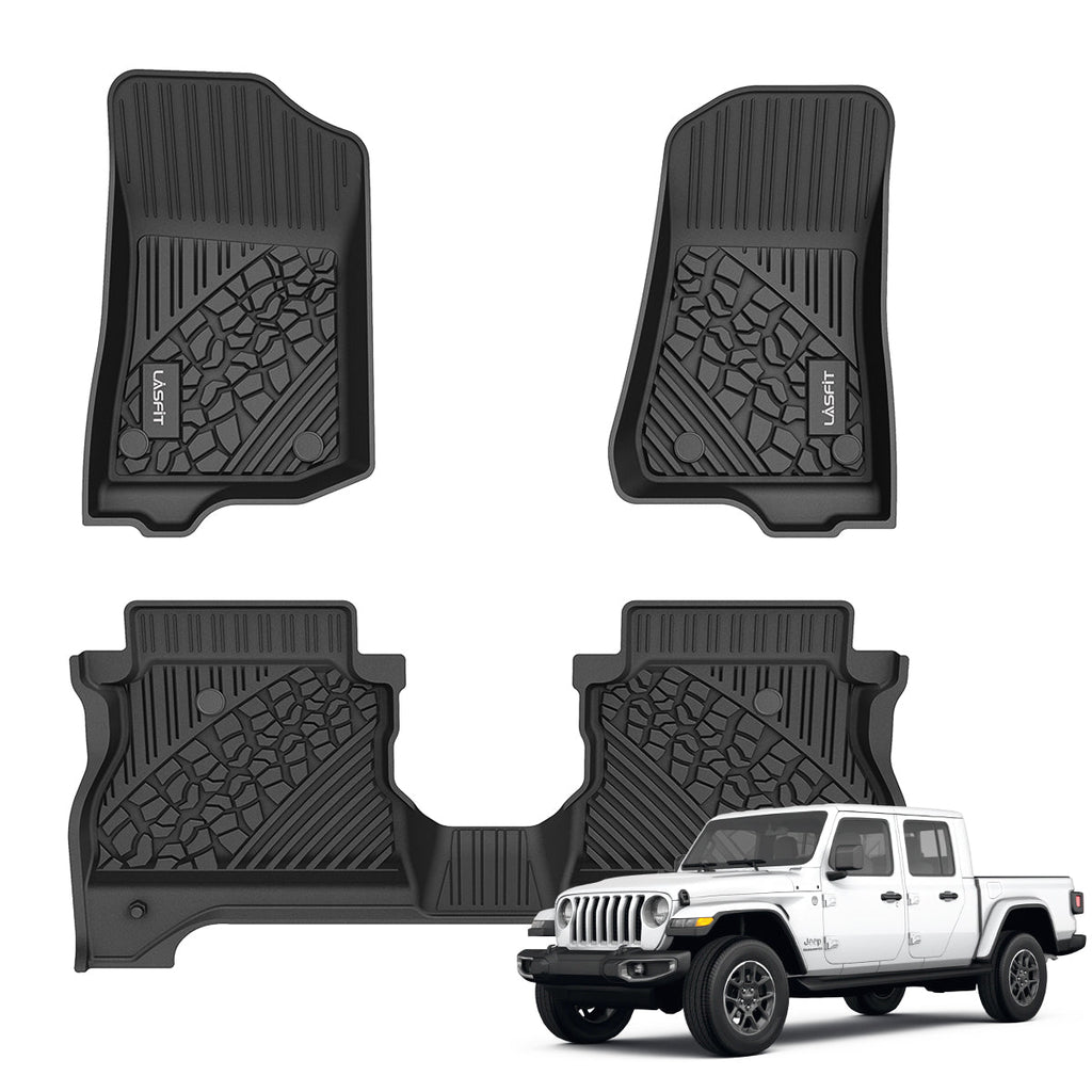 LASFIT LINERS Floor Mats for Jeep Gladiator 2024 2023 2022 2021 2020 2019, All Weather TPE Car Mats Custom Fit Floor Liners, Front and Rear 2 Rows Set
