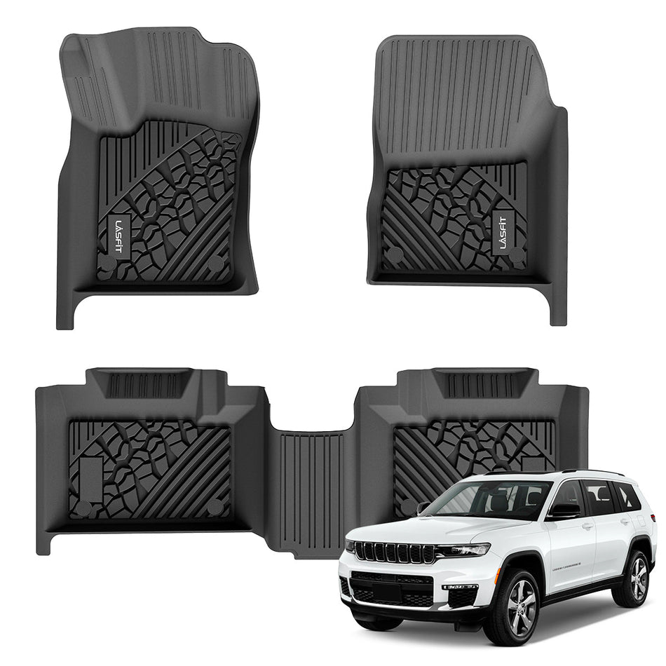 LASFIT LINERS Floor Mats Fit for 2016-2021 Jeep Grand Cherokee / 2016-2021 Dodge Durango (2nd Row Bench Seating Only) All Weather Car Liners