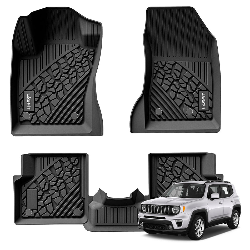 LASFIT LINERS Floor Mats Fit for 2015-2023 Jeep Renegade, All Weather Custom Fit Car Mats, Front & Rear 2Row TPE Floor Liners, Black