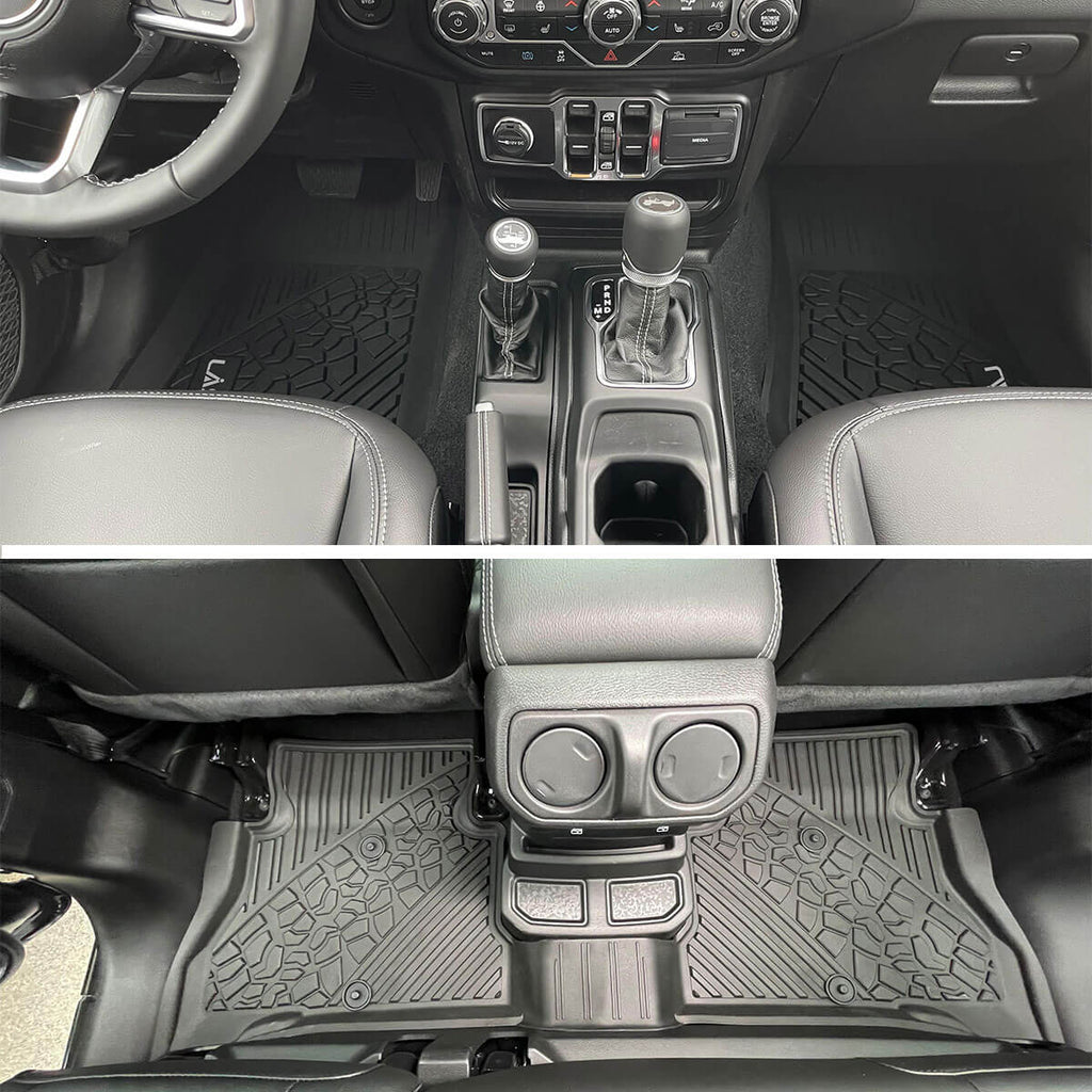 LASFIT LINERS Floor Mats for Jeep Wrangler 4XE Hybrid 2024 2023 2022 2021, All Weather Protection TPE Car Floor Liners, Front & Rear Rows, Black