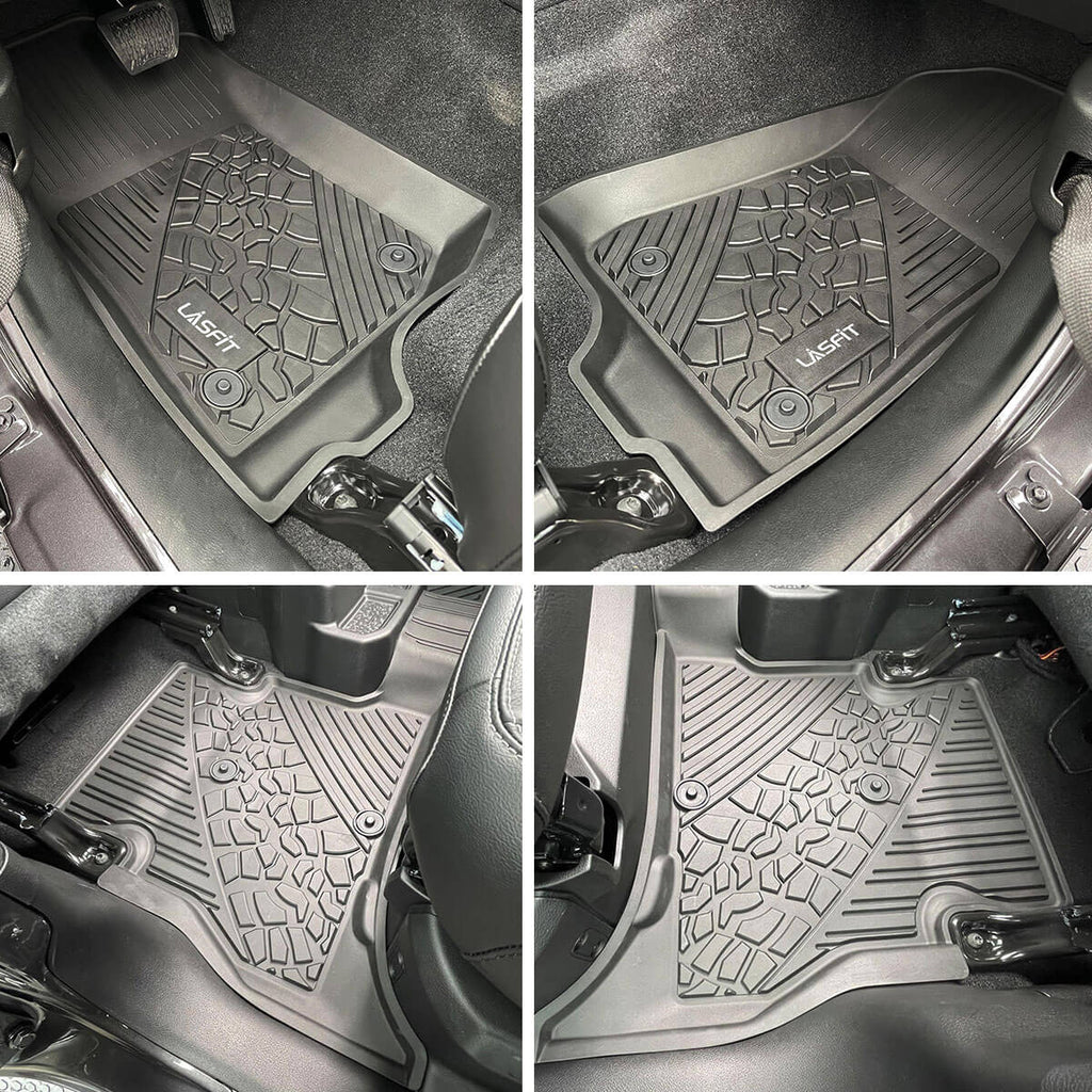 LASFIT LINERS Floor Mats for Jeep Wrangler 4XE Hybrid 2024 2023 2022 2021, All Weather Protection TPE Car Floor Liners, Front & Rear Rows, Black