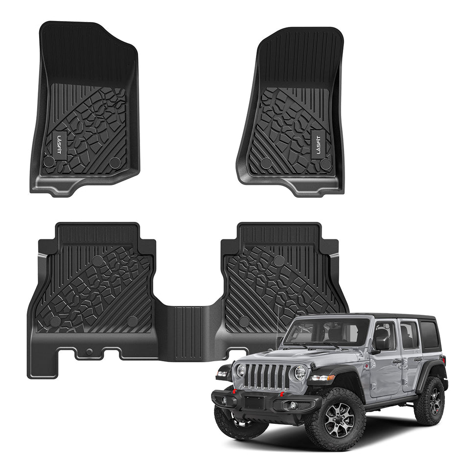 LASFIT LINERS Floor Mats Fit for 2018-2024 Jeep Wrangler JL Unlimited 4 Door Only (Not Fit for JK or 4XE), TPE All Weather Car Liners,Custom Fit 1st & 2nd Row Floor Liners, Black