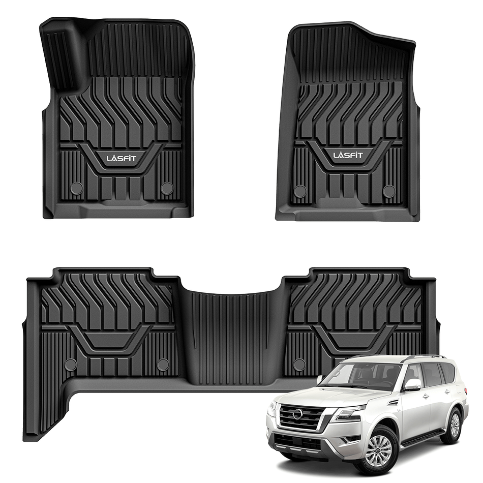 LASFIT Floor Mats Fits for Infiniti QX80 2014-2018 All Weather TPE Full Coverage Car Floor Liners, 1st & 2nd Row, Black