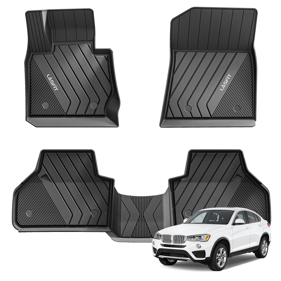 LASFIT LINERS Custom Floor Mats Fit for BMW X3 2011-2017 All Weather Protection TPE Car Floor Liners, Front & Rear Rows, Black