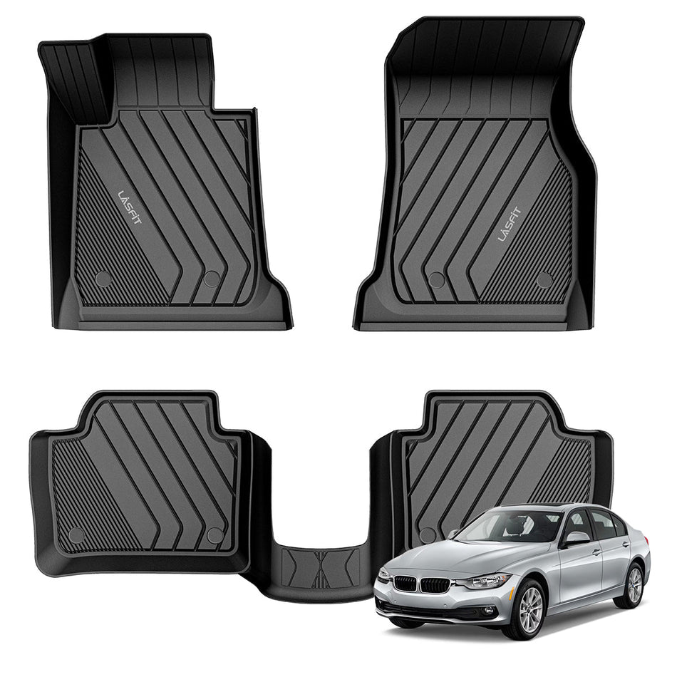 LASFIT LINERS Custom Floor Mats Fits for 2013-2018 BMW 3 Series 320i 328d 328i 330e 330i 335i 340i, RWD Sedan Only (Not Fit for 335is, X-Drive, GT), All Weather TPE Upgraded 2 Rows Set Liners