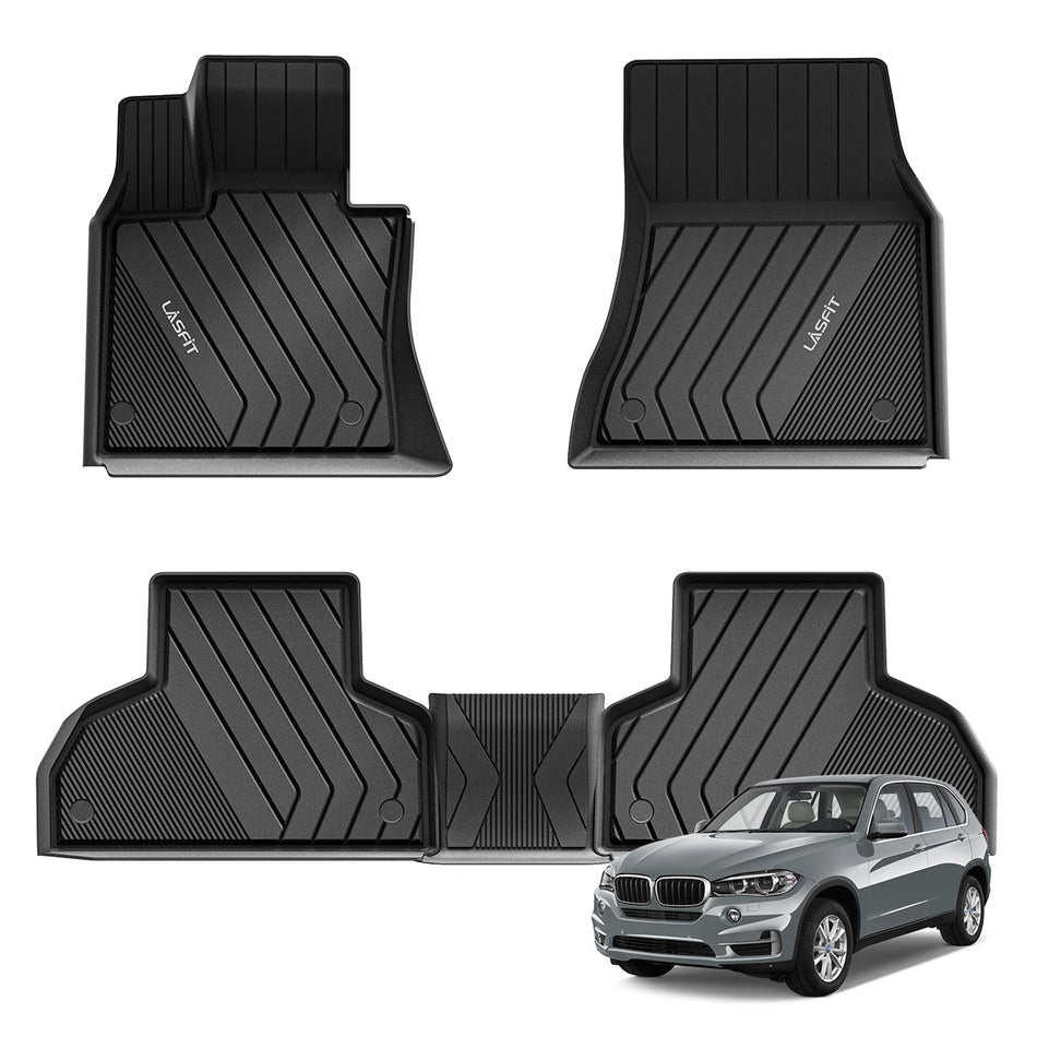 LASFIT LINERS Floor Liners for BMW X5 2014-2018 All Weather Custom Fit Unique Pure Car TPE Floor Mats Front & 2nd Set Liners, Black