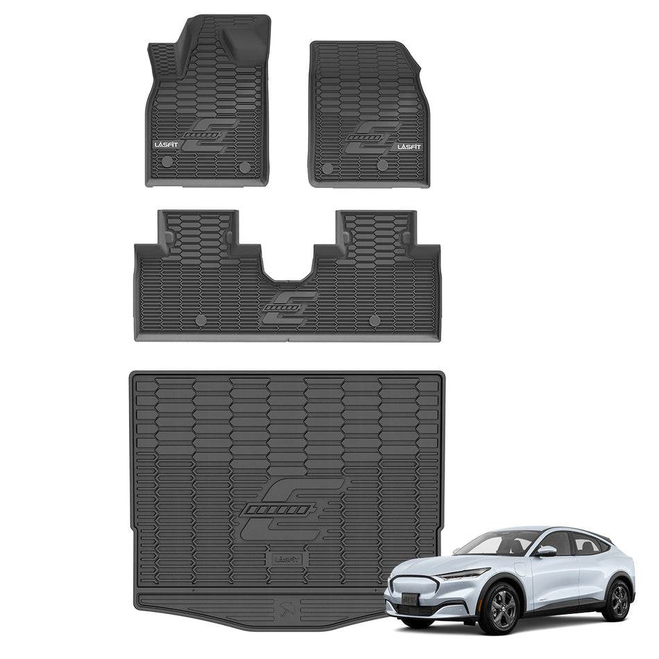 LASFIT Liners 2021-2023 Ford Mustang Mach-E Custom Floor Mats TPE Material 1st & 2nd Row & Cargo Mats