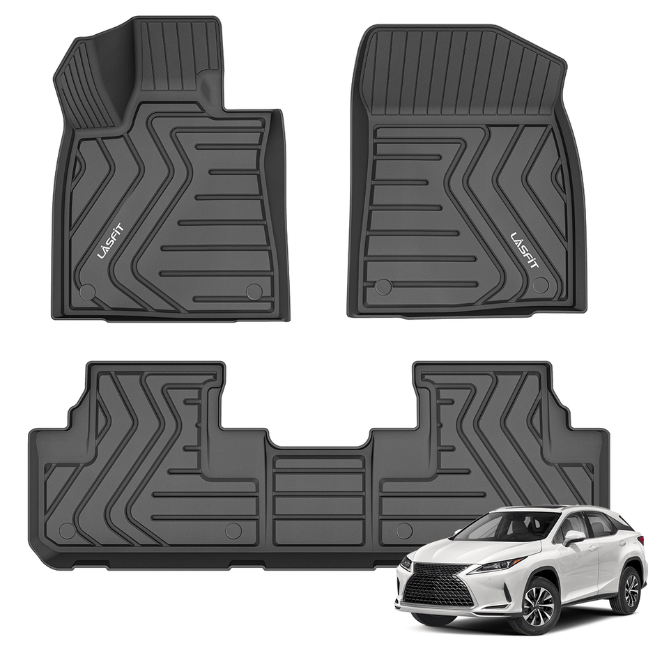 LASFIT LINERS Floor Mats Custom Fit for 2016-2022 Lexus RX (RX350/ RX450h) , All Weather TPE Car Liners, Front & Rear Rows, Black