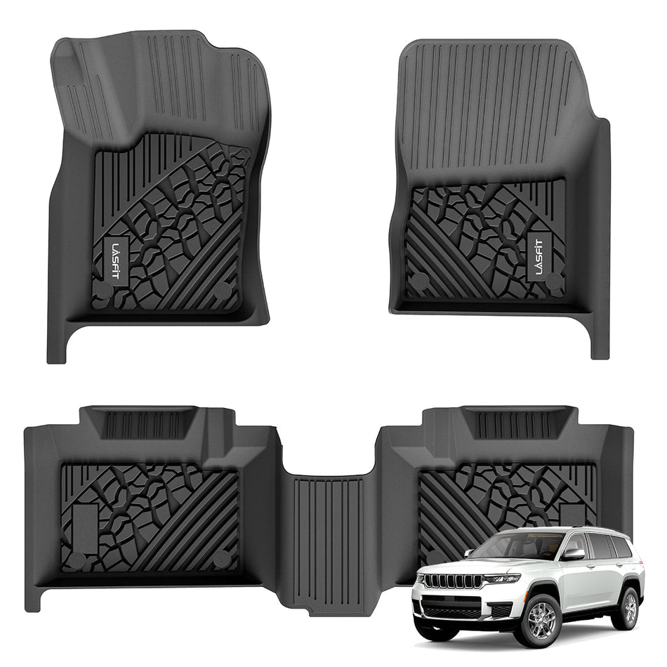 LASFIT LINERS Floor Mats Fit for 2016-2021 Dodge Durango / 2016-2021 Jeep Grand Cherokee (2nd Row Bench Seating Only) All Weather Car Liners