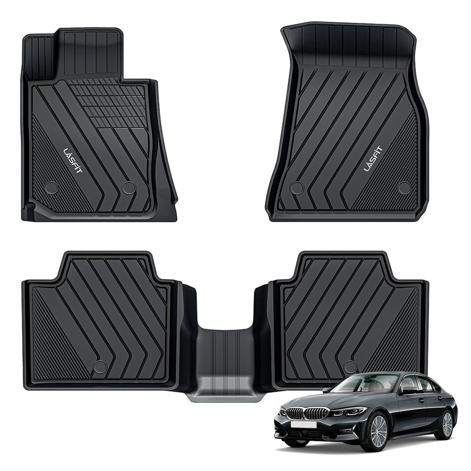 LASFIT LINERS Floor Mats Fit for 2019-2024 BMW 3 Series 320i 330i 330i xDrive RWD Sedan Only, All Weather TPE Car Mats 1st & 2nd Seat Floor Liners