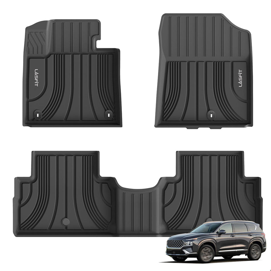 LASFIT LINERS Floor Mats Fit for 2020-2023 Hyundai Santa Fe (NOT for Hybrid), All Weather Custom Fit Car Floor Liners 1st & 2nd Row, Black