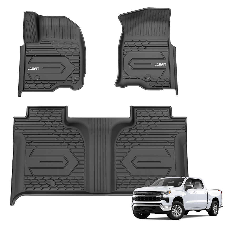 LASFIT LINERS Floor Mats Fit for 2020-2024 Chevrolet Silverado Crew Cab, Front Bucket Seat and Rear Row with Factory Carpeted Storage