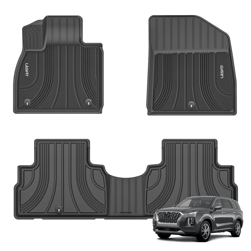 LASFIT LINERS Floor Mats Fit for 2020-2024 Hyundai Palisade, All Weather Custom Fit Car Floor Liners 1st & 2nd Row, Black