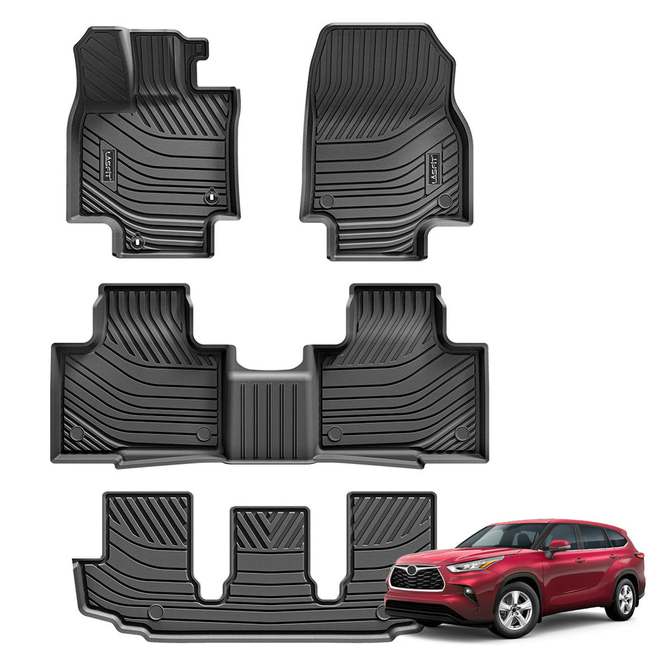 LASFIT LINERS Floor Mats Fit for 2020-2024 Toyota Highlander (Not for Hybrid) All Weather Custom Fit TPE Car Mats Front and Rear Floor Liners, Black
