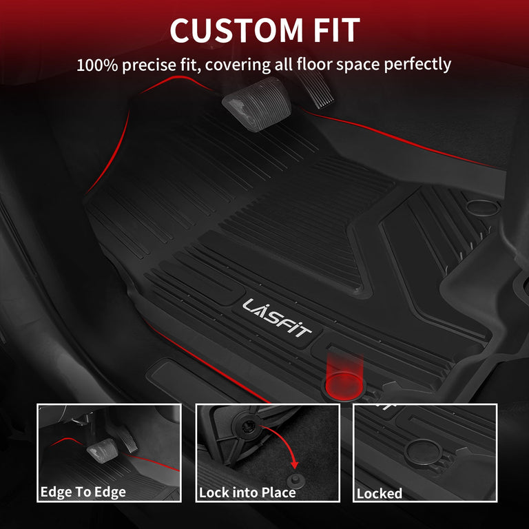 LASFIT LINERS Floor Mats Fit for Dodge Ram 1500 Crew Cab 2019-2024 with Rear Under-Seat Factory Storage Bucket Seat, All Weather Car Liners