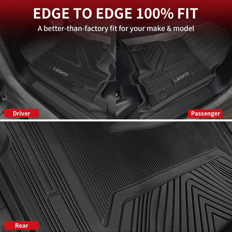 LASFIT LINERS Floor Mats Fit for Dodge Ram 1500 Crew Cab 2019-2024 with Rear Under-Seat Factory Storage Bucket Seat, All Weather Car Liners