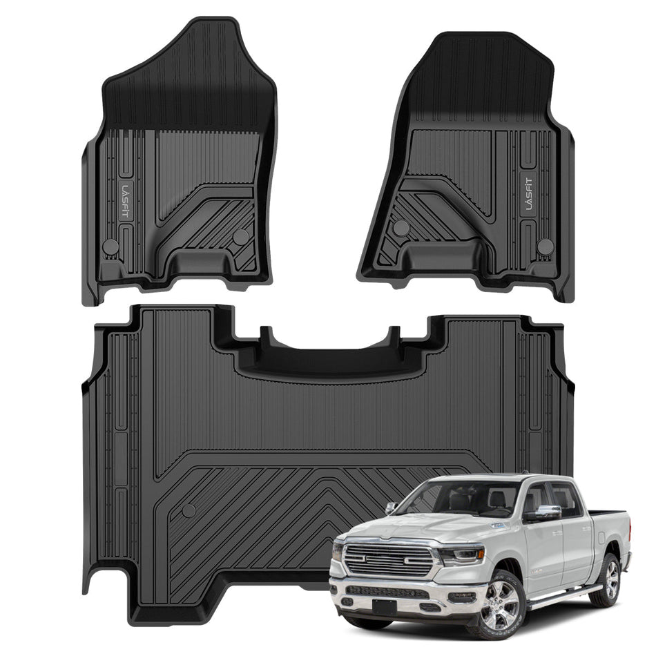 LASFIT LINERS Floor Mats Fit for Ram 1500 Crew Cab 2019-2024 Without Rear Under-Seat Factory Storage, Bucket Seat, All Weather Custom Fit Car Floor Liners 1st & 2nd Row, Black