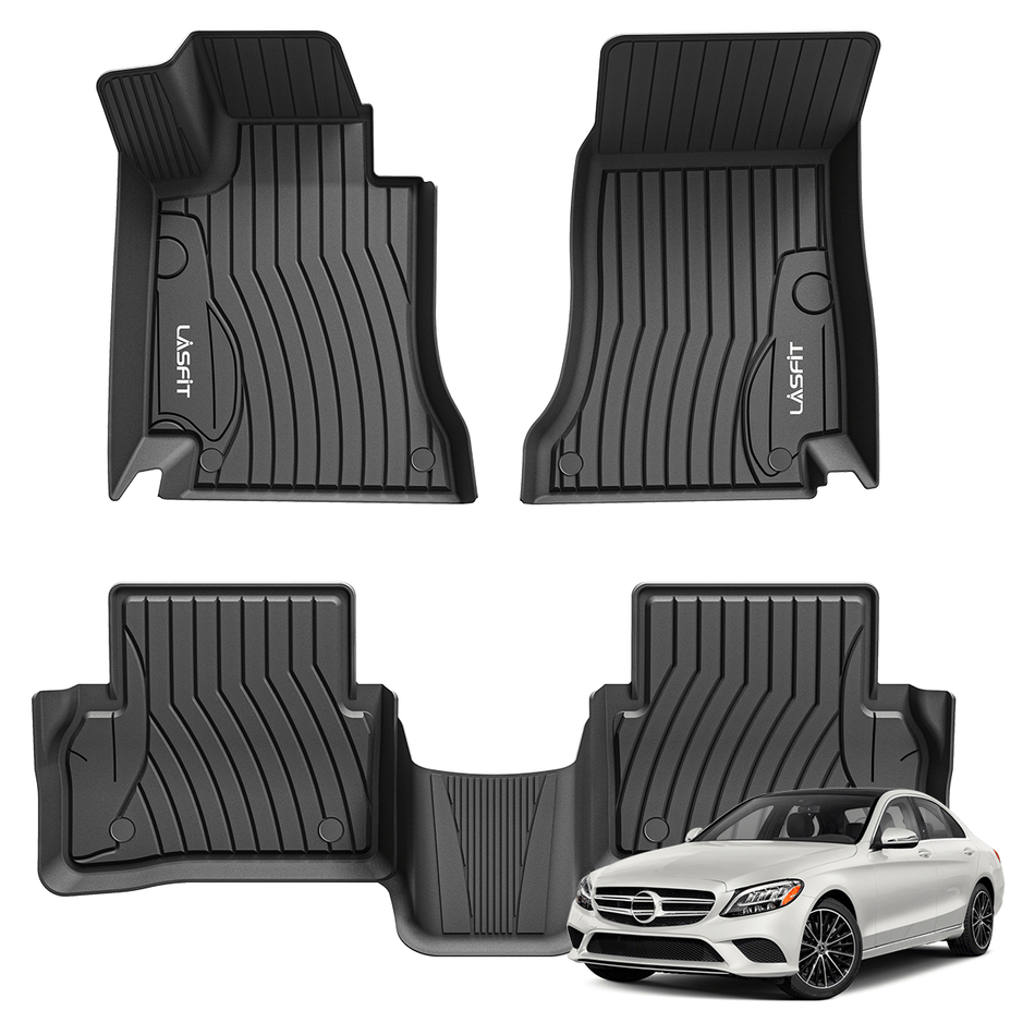 LASFIT LINERS Floor Mats Fits for 2015-2021 Mercedes Benz C Class Sedan Only (C180 C200 C300 C350e C400 C43 AMG C450 AMG C63 AMG C63 AMG S), All Weather Guard TPE Car Liners, 1st & 2nd Row Set